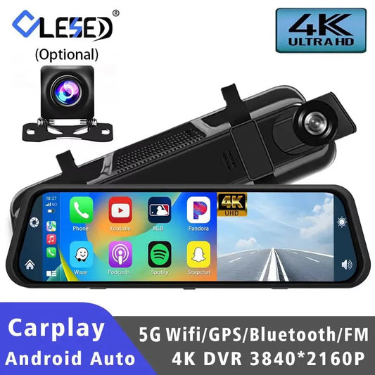 10"  Dash Cam 4K 3840*2160P Car Dvr Carplay Android Auto GPS 5G WIFI AUX Stream RearView Mirror Dashcam Camera Drive Recorder FM Spy-shop.com