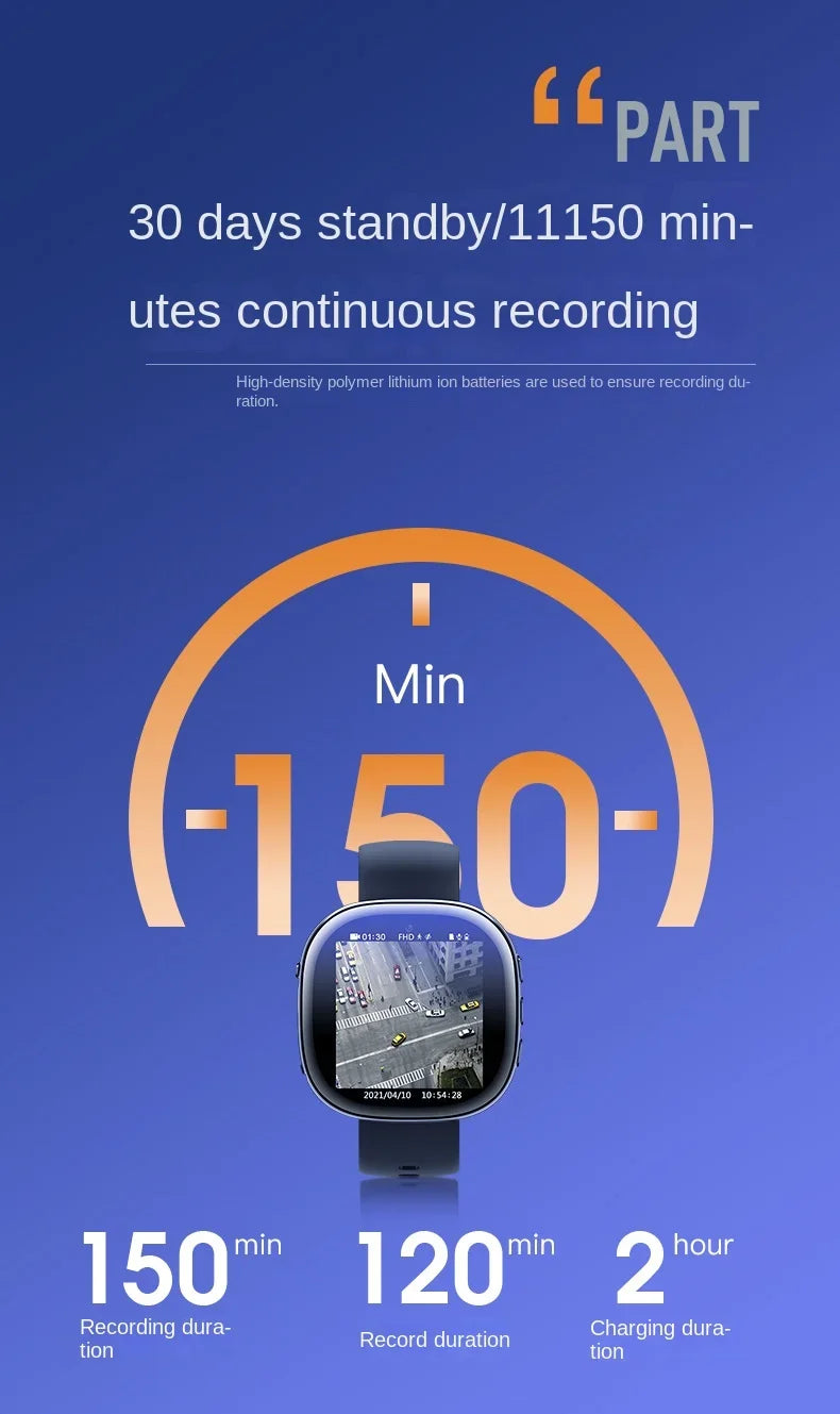 1080P Watch Mini Camera Audio Video Sound Voice Recorder Micro Smart Watch 4-128GB Sport DV Noise Reduce Recording Smart Watch