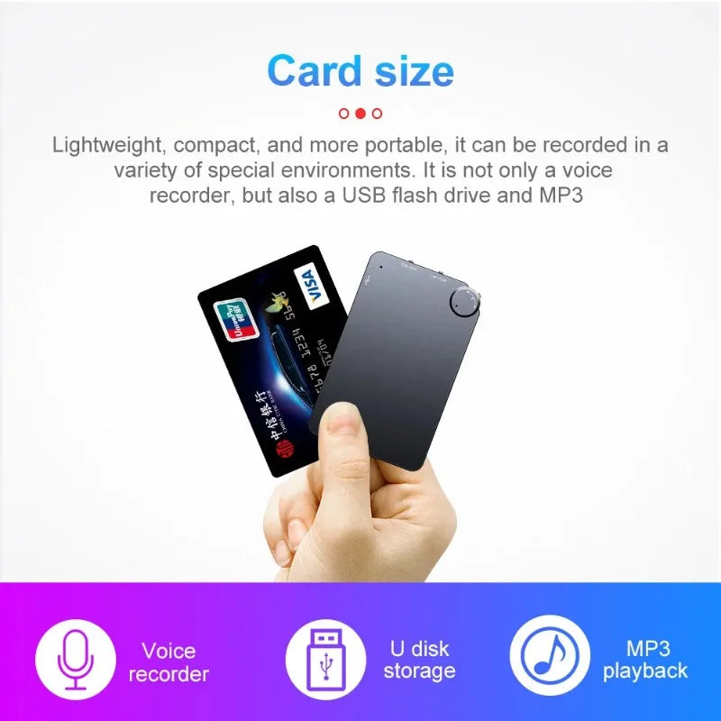 150 Hour Ultra-thin Card Digtal Voice Recorder Oculta 4-64GB Mini Activated Professional Sound Record Flash Drive Dictaphone MP3 