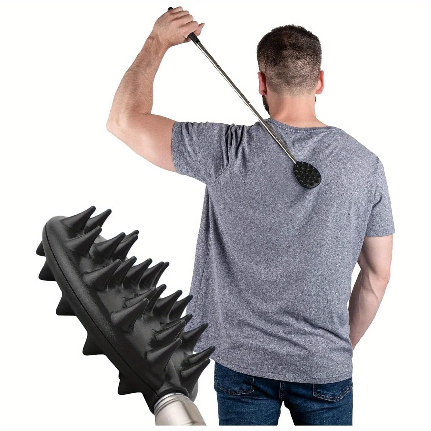 Extendable Cactus Back Scratcher with 1/4-inch & 1/2-inch Spikes, Retractable One-Hand Itch Stick for Men & Women, Durable PVC 