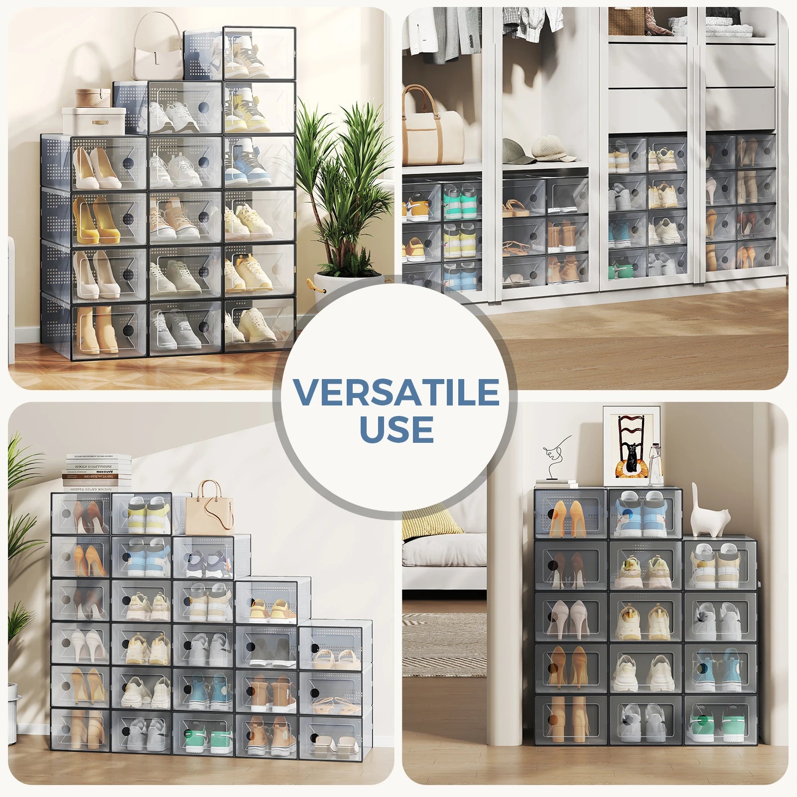 Stackable Clear Shoe Organizer Boxes with Lids (12/15 Pack)