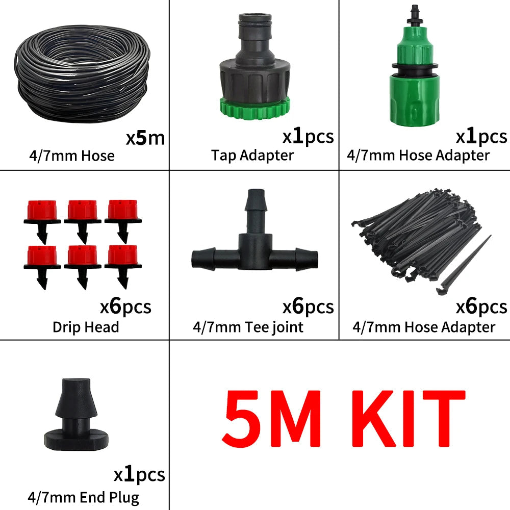 Micro Drip Irrigation System Portable 20M Automatic Watering with Adjustable Drippers Misting Watering Kits Garden Hose 