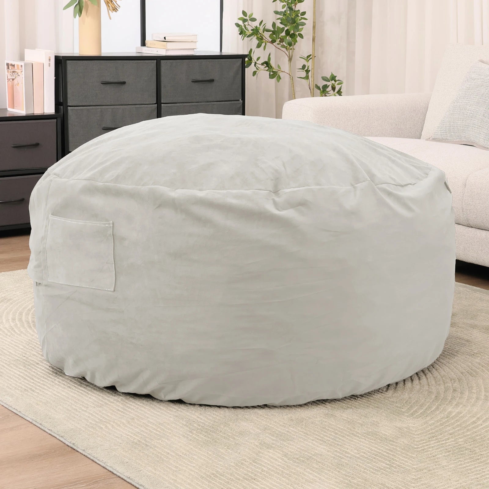 Oversized Foam Bean Bag Chair with Washable Cover & Pocket