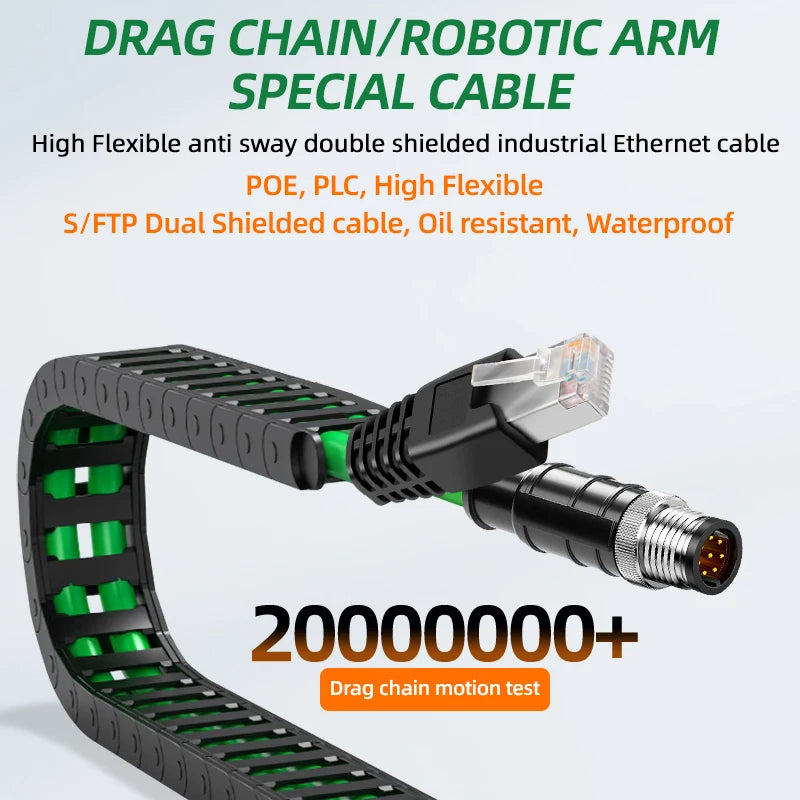 Cavo M12 a RJ45 IP67 Impermeabile, Alta Flessibilità, schermato STP M12 a RJ45 Cavo Ethernet Industriale per EtherCAT/Profinet/IIoT