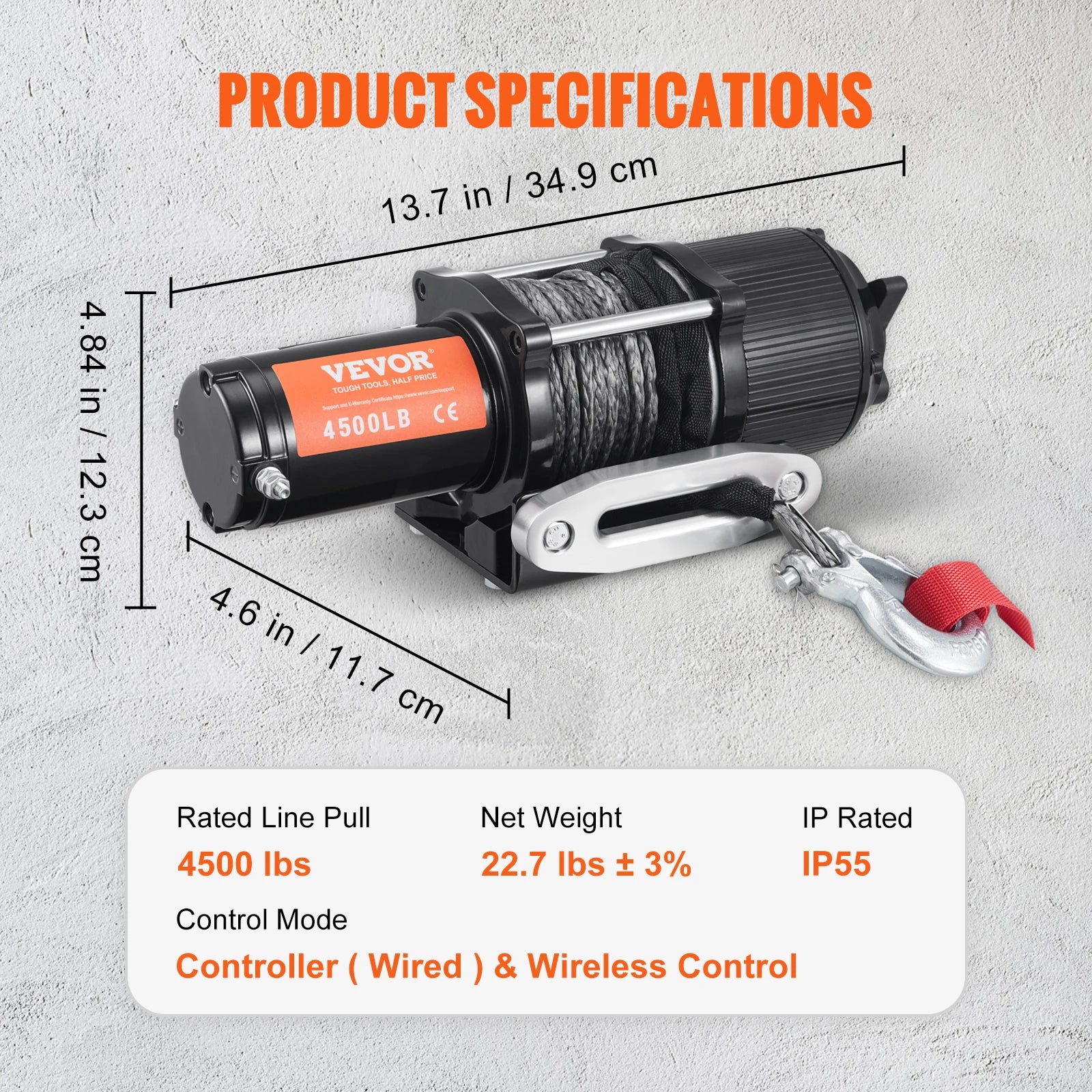 Verricello Elettrico da 4500 lb con Telecomando Wireless per ATV UTV Camion