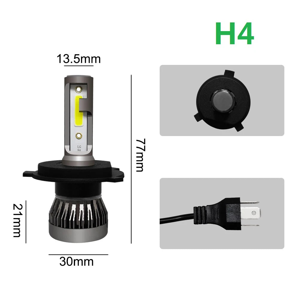 2 pezzi LED H4 H7 per fari auto H1 LED H8 H11 9005 HB3 9006 HB4 9004 HB1 H3 HB5 H13 luci LED 20000LM lampada turbo, 12V