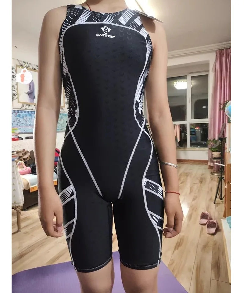 Women's Knee-Length Training Swimsuit, Black