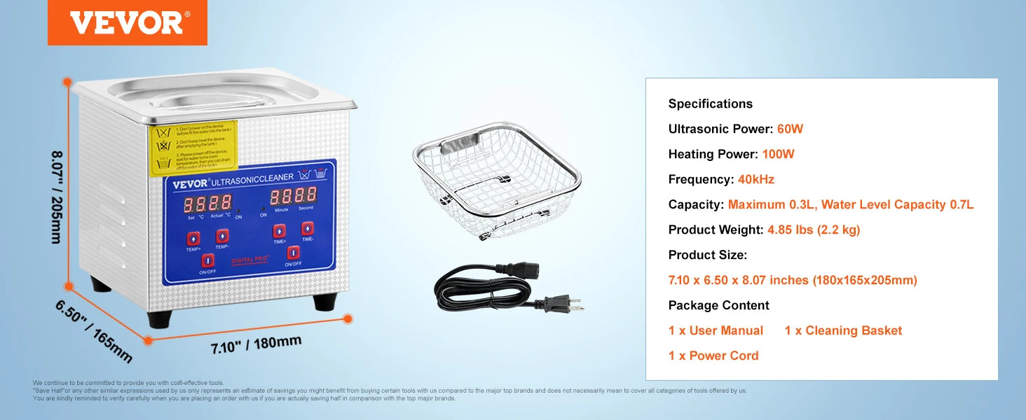 Ultralydsrens med varme og timer til smykker og briller (2L–30L)