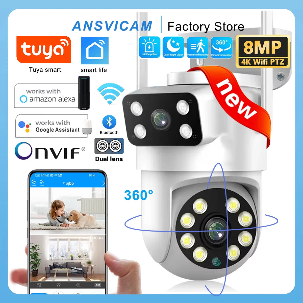 4K 8MP Dual Lens Outdoor PTZ Security Camera with Auto Tracking