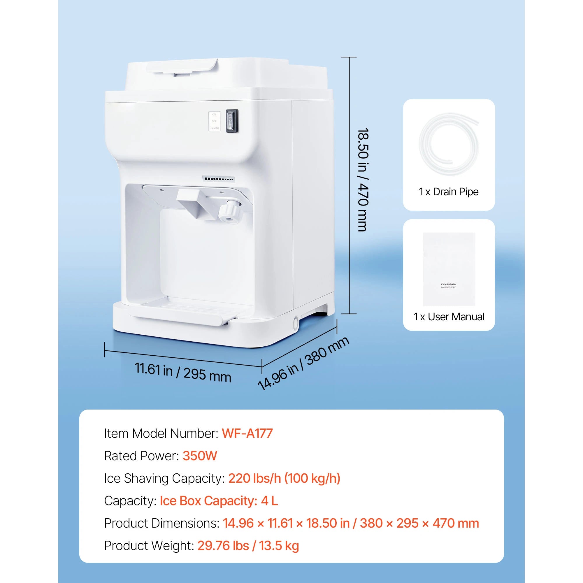 Commercial Ice Shaver Machine 220 lbs/hr Snow Cone Maker 110V