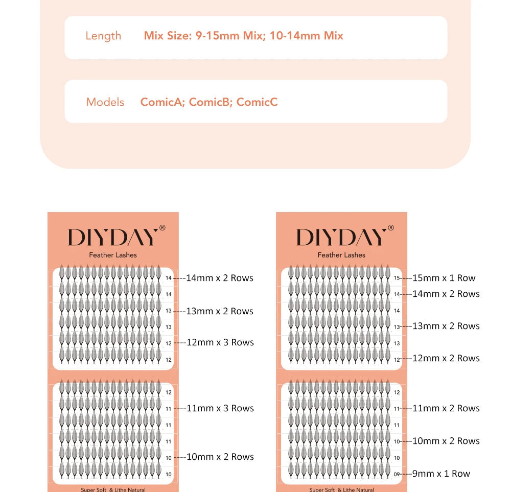 DIYDAY Comic Spire Eyelash Extension Premade Manga False Eyelashes Super Soft Light Feather-Feeling Anime Lashes for Makeup Tool 