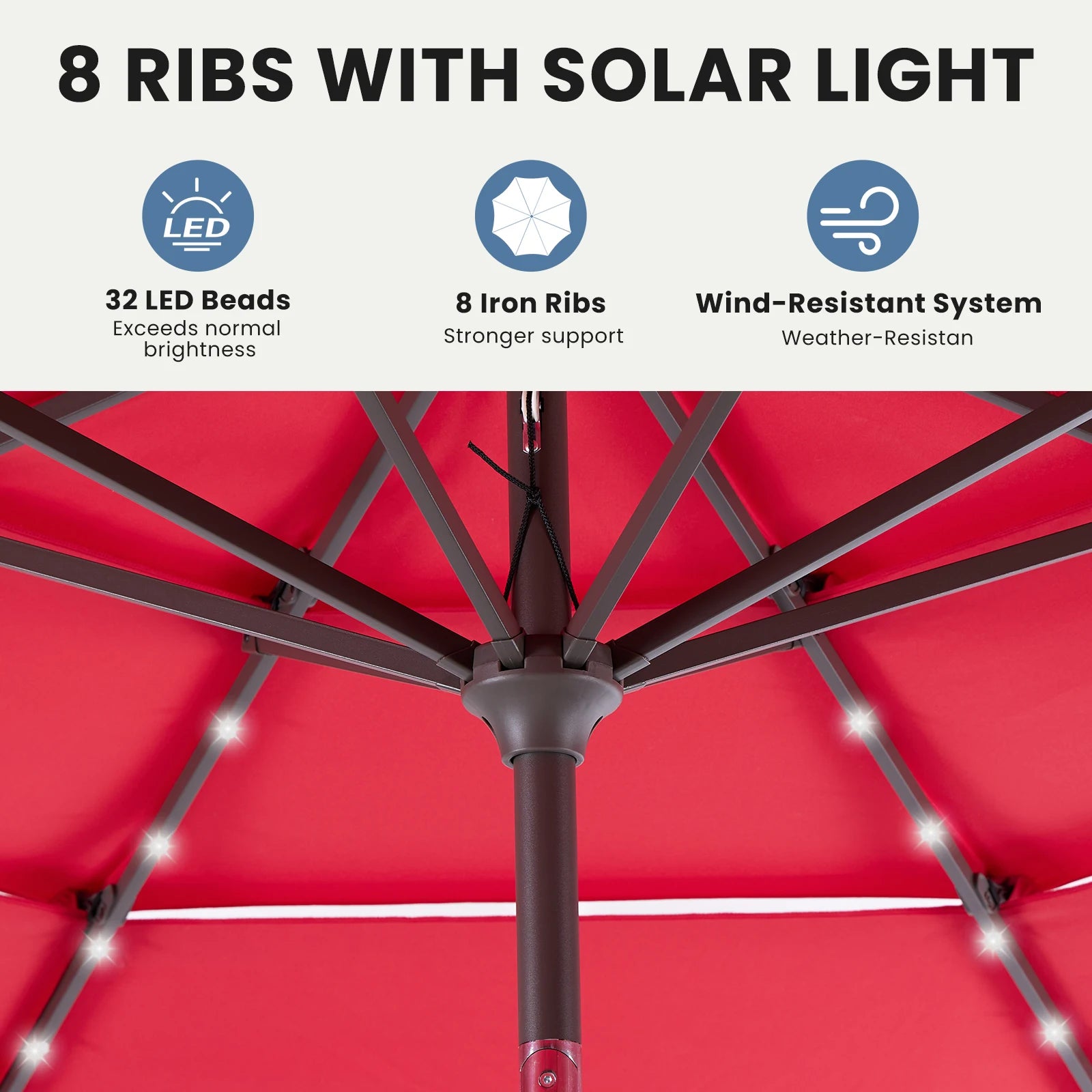 10 FT Solar LED Patio Umbrella with Tilt & Crank Shade