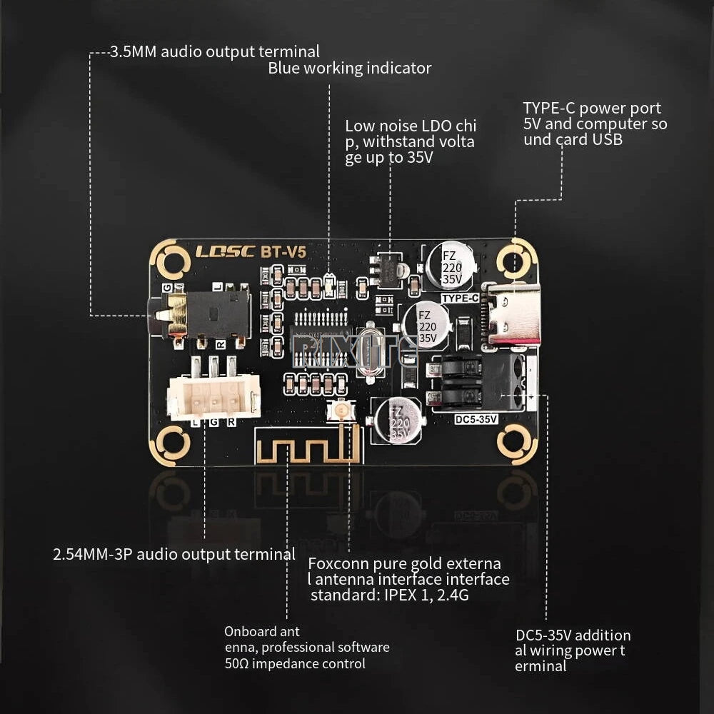 Bluetooth 5.1 audio prijemna pločica, istosmjerna struja 5-35 V