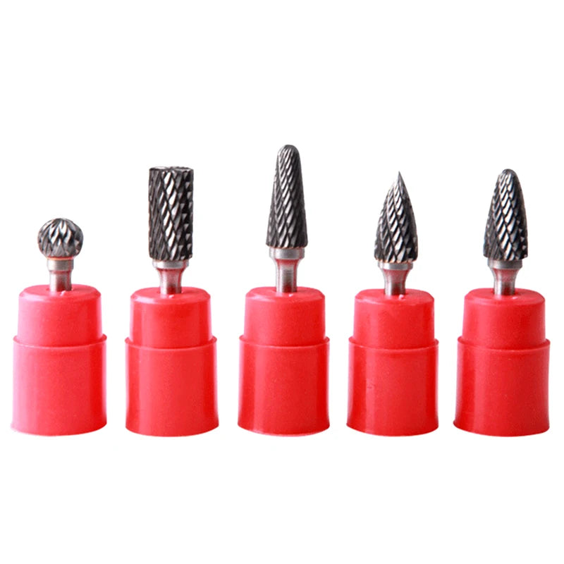 5pcs Double Groove Rotary File 6mm Grinding Head Tungsten Carbide Burr Milling Cutter Drill Bit Set Finishing Metal Mould 
