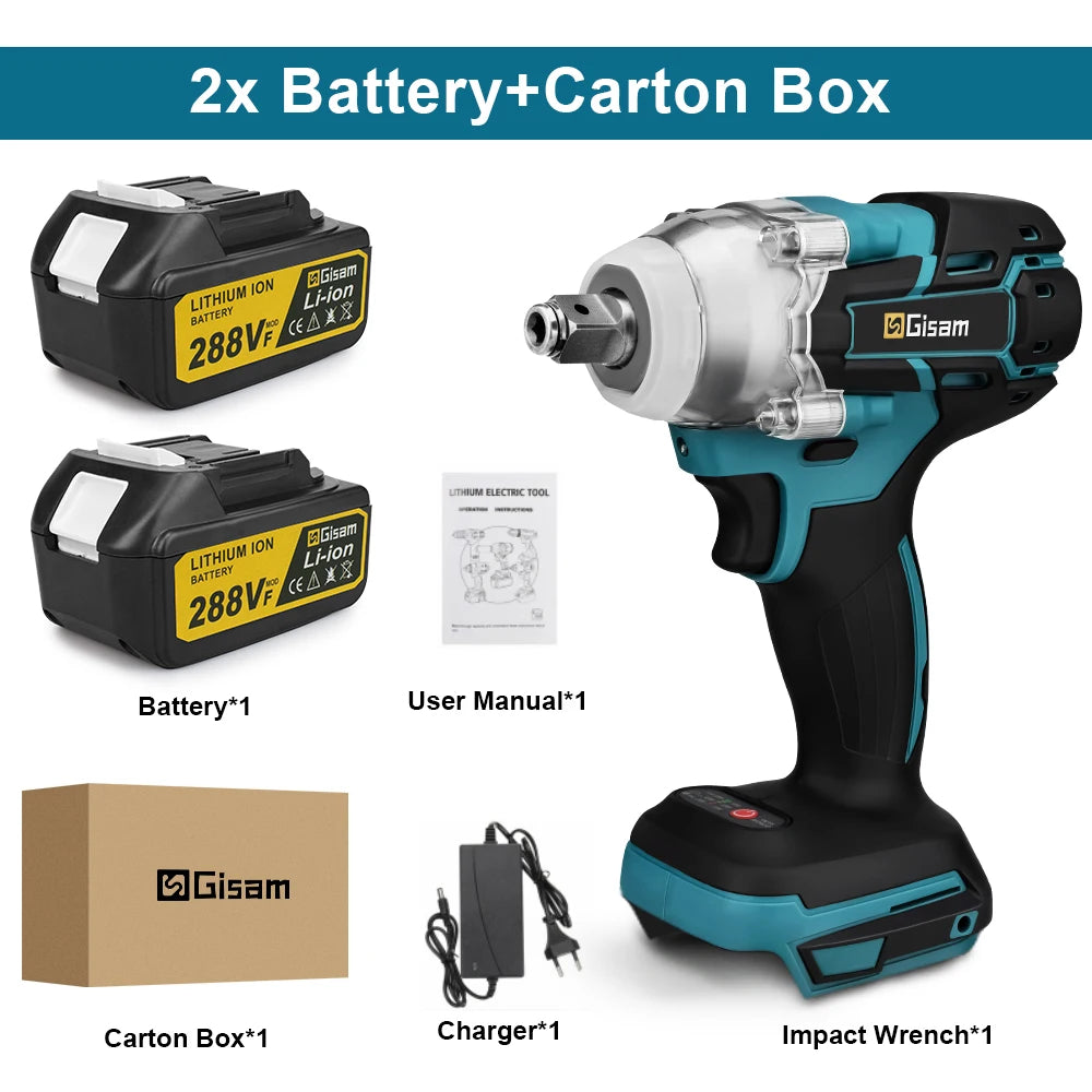 Gisam 520N.M Brushless Electric Impact Wrench for Makita 18V