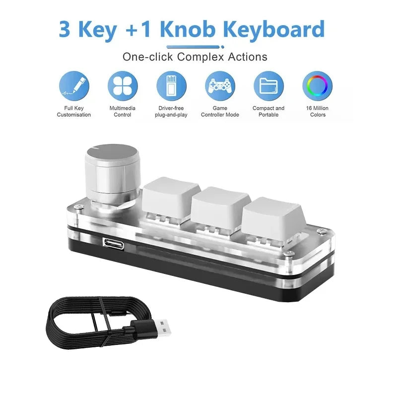 Three-Key Programmable Macro Pad with Knob