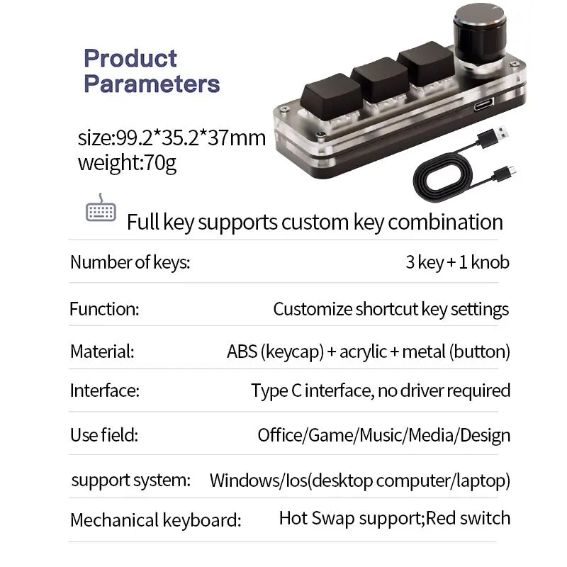 Three-Key Programmable Macro Pad with Knob