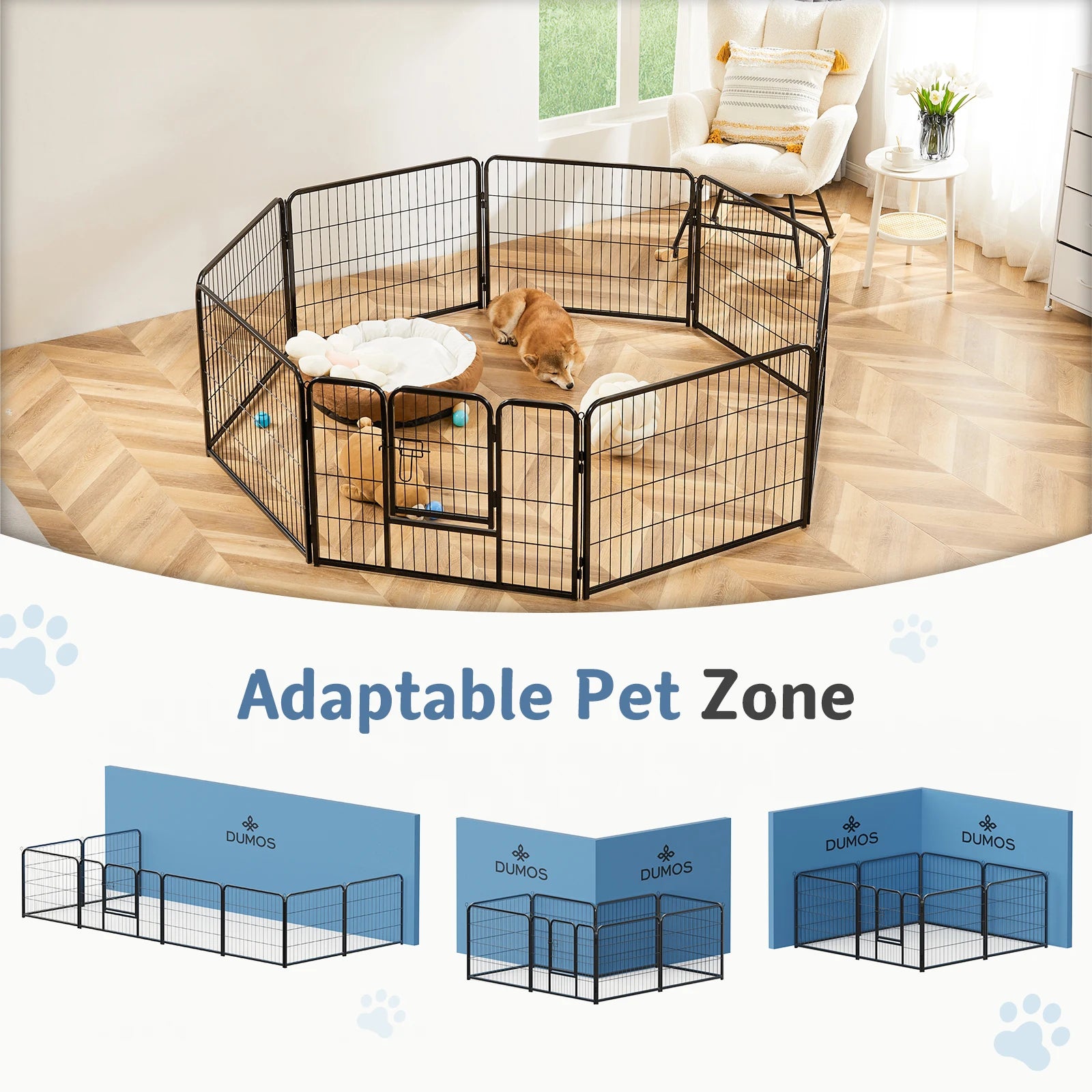 8-Panel Metal Dog Playpen Foldable Pet Fence with Door