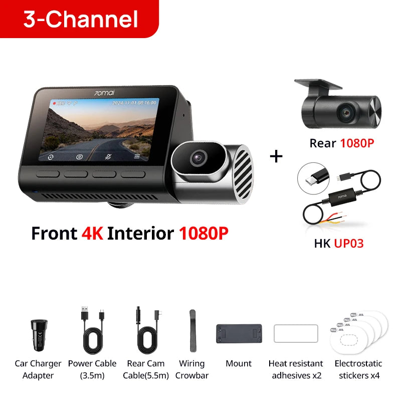 70mai T800 3-Channel 4K Dash Cam with HDR, GPS, 4G & WiFi 6