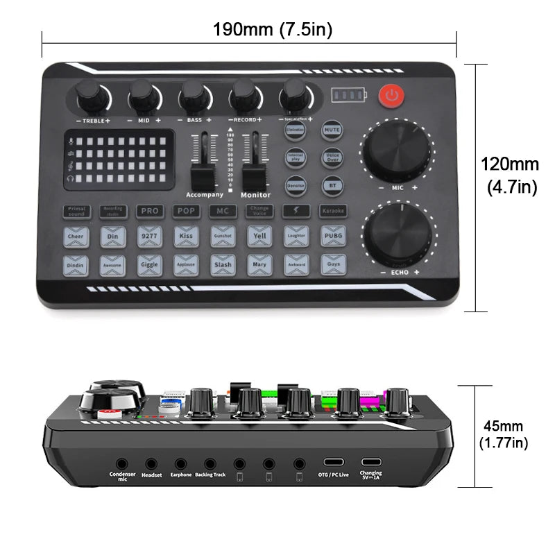Live Sound Card And Audio Interface With DJ Mixer Effects Voice Changer Bluetooth-compatible Mixer For Live Streaming Singing 