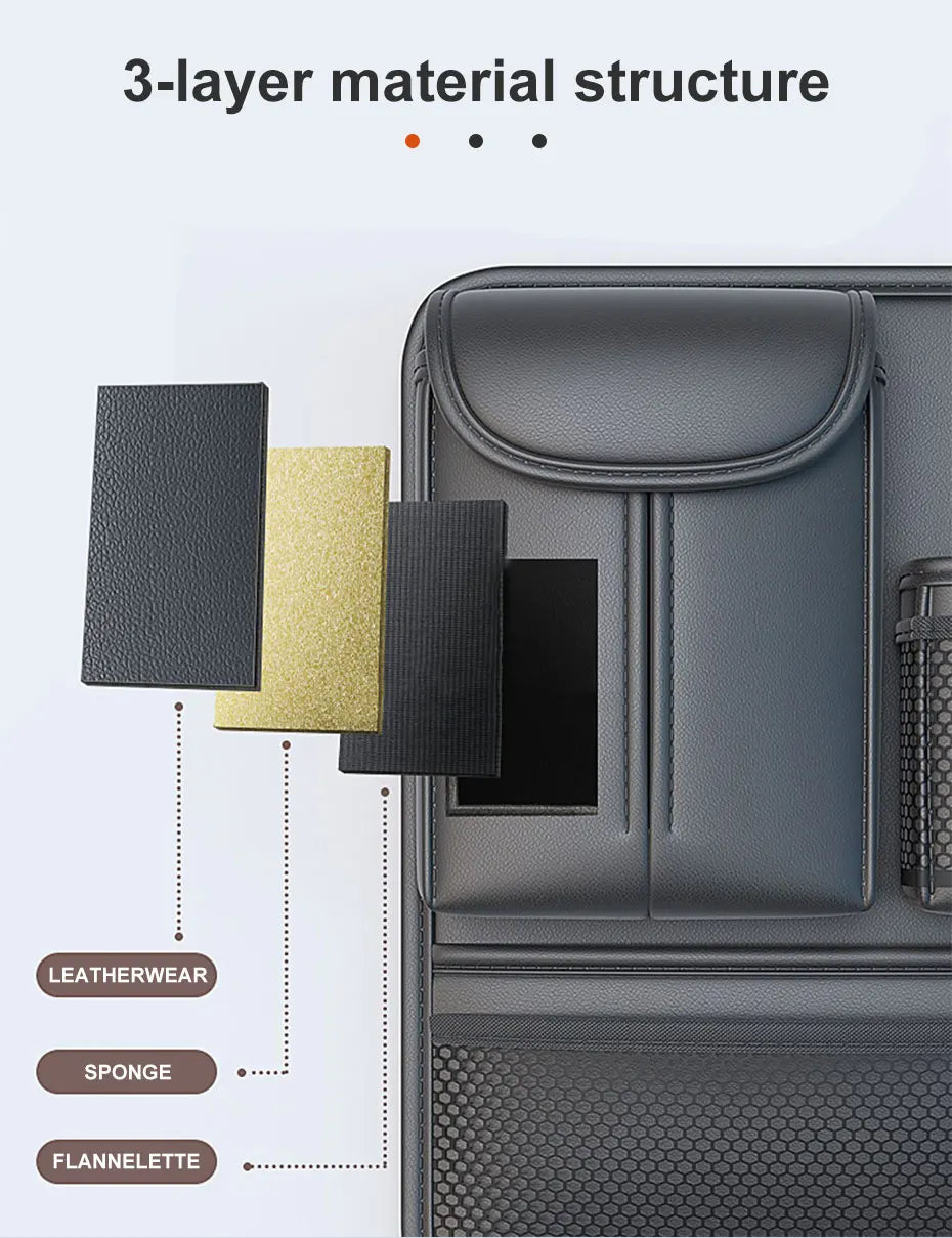 SEAMETAL Car Seat Back Organizer Rear Row Storage Bag with Elastic Band Nappa Leather Multi Pocket Anti Kick Pad Seat Protector