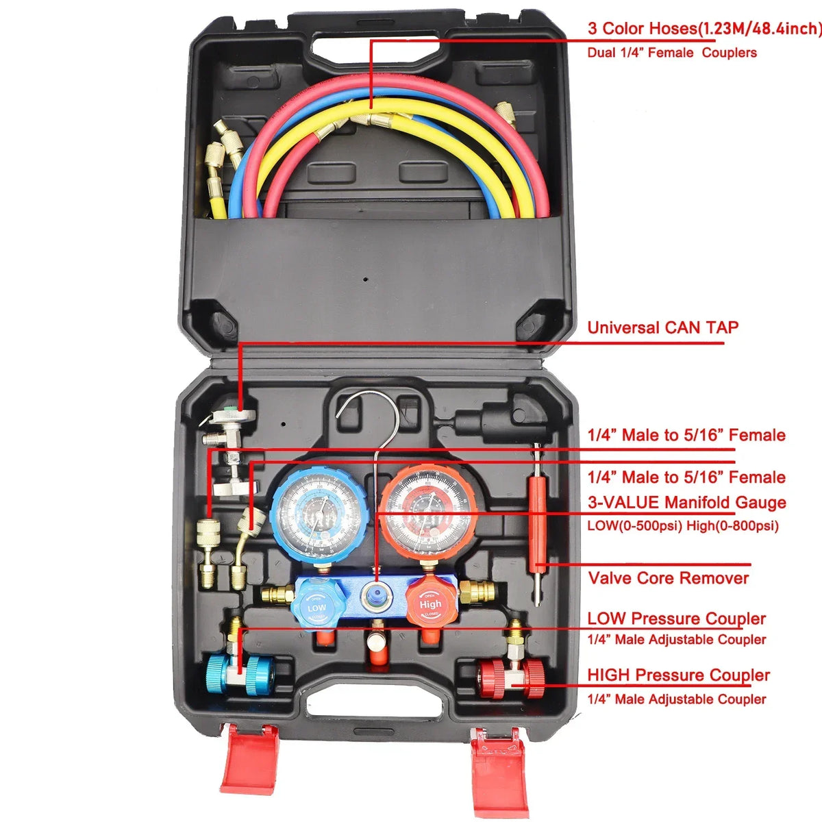 NEW Car Air Conditioning Pressure Manifold Gauge Hose Kit R22 R-410A R-134a R-404A Refrigerant Pressure Gauge Set Storage Box