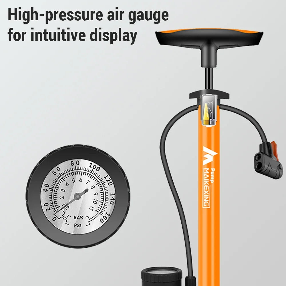Manual Air Pump with Gauge & Three-in-One Nozzle