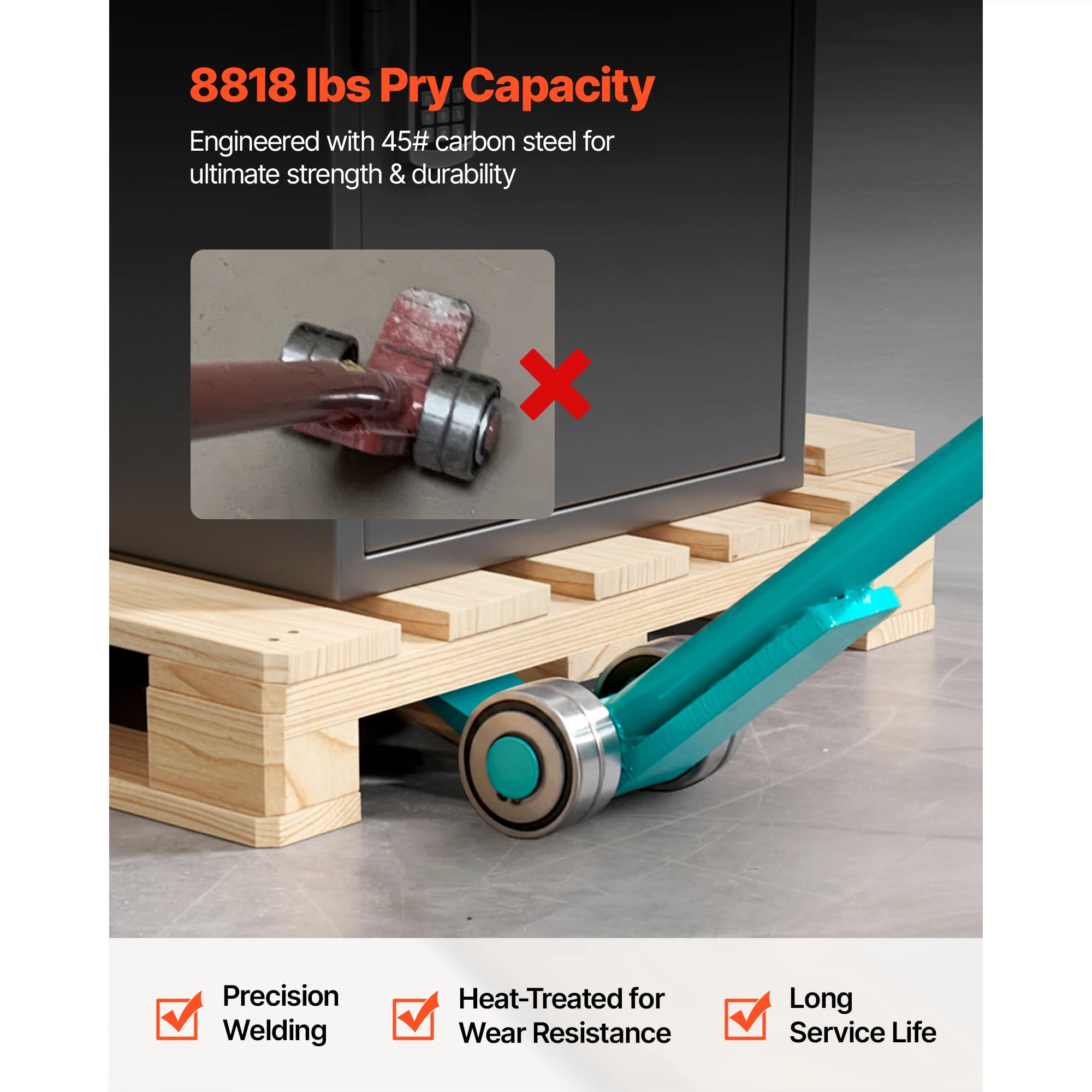SucceBuy 8818 lbs Prylever Bar Carbon Steel Handle Lever Dolly Pry Lever Bar med hjul för betongblock utrustningshantering