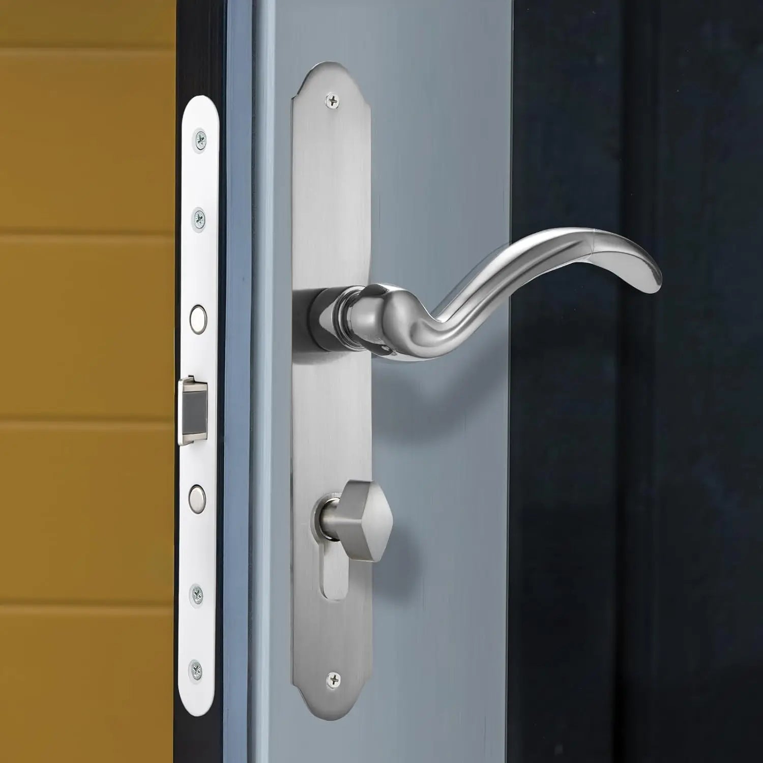 Ensemble de remplacement de poignée de porte d'entrée avec serrure à clé, nickel brossé