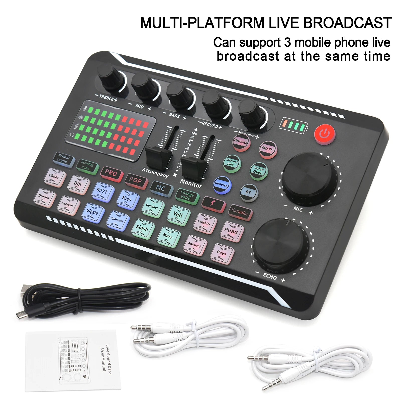 Live Sound Card And Audio Interface With DJ Mixer Effects Voice Changer Bluetooth-compatible Mixer For Live Streaming Singing 