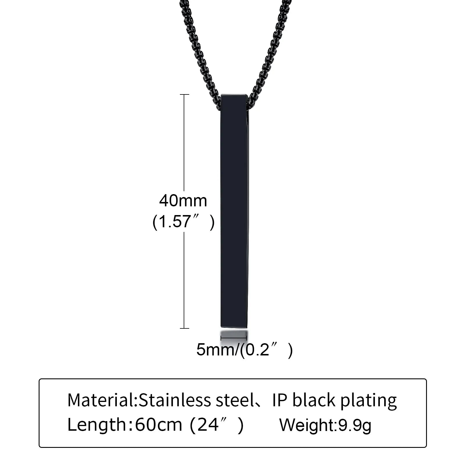 Vnox 5mm Pillar Necklace for Men Women, Stainless Steel 3D Bar Pendant, Minimalist Simple Casual Unisex Neck Collar 