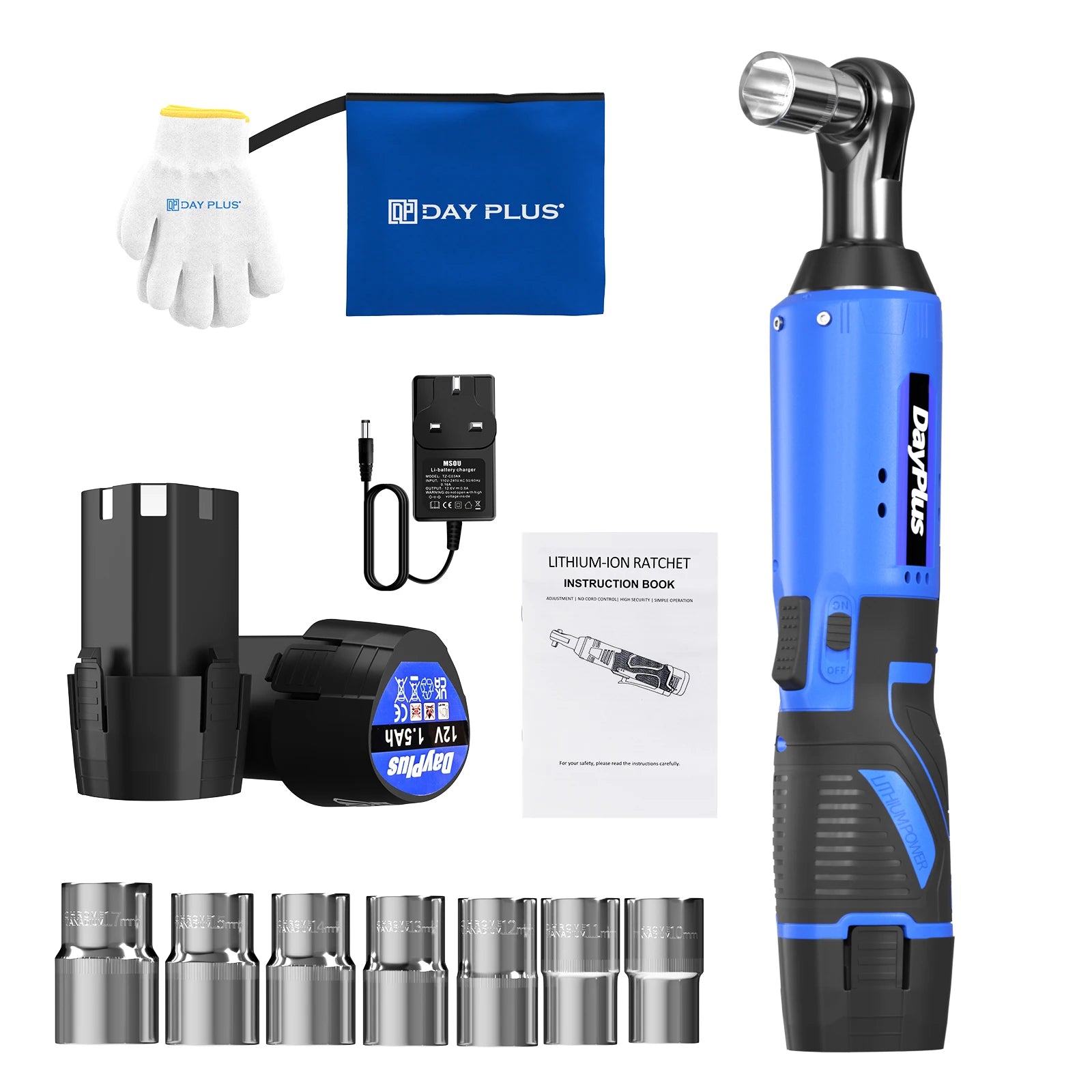 Electric Cordless Ratchet Wrench 3/8'' 90° Angle with LED and Socket Set