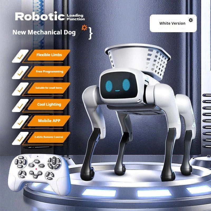 Chien robot intelligent AI télécommandé avec bac de chargement