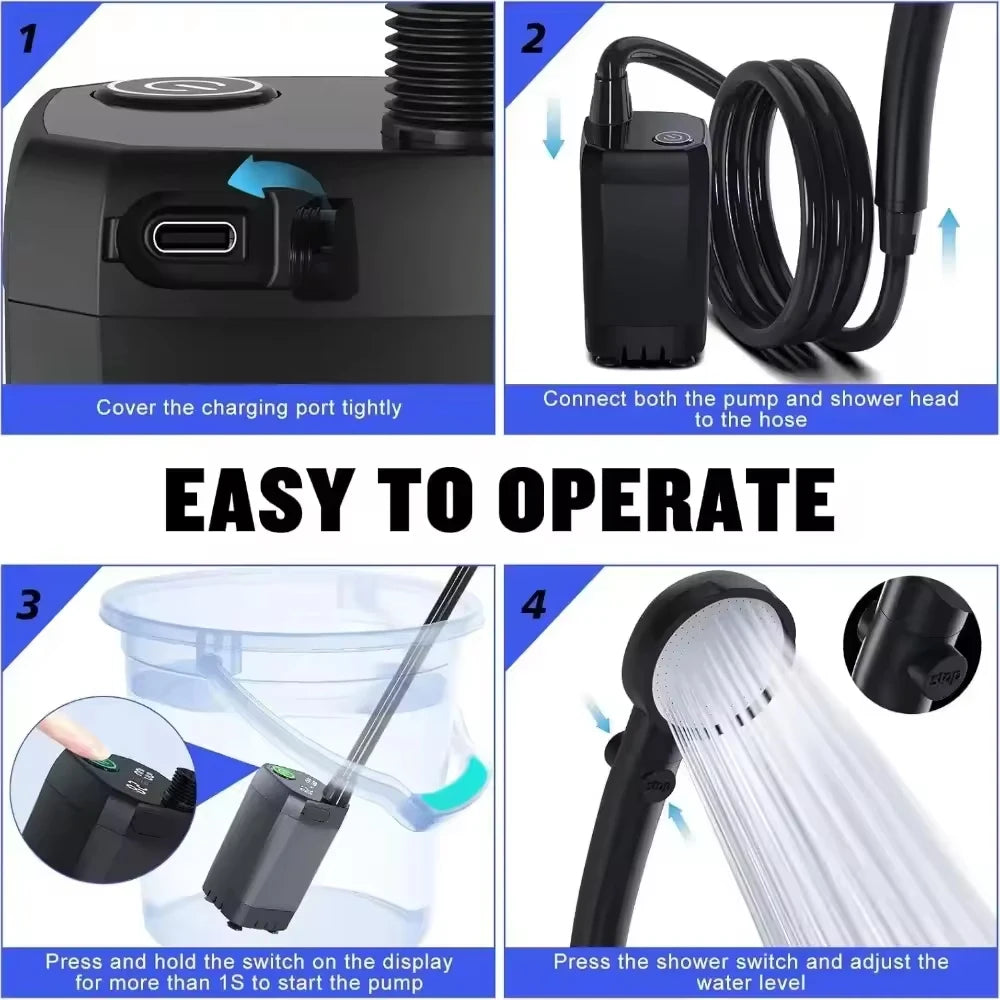 Portable Camping Shower 6000mAh Rechargeable Electric Pump with LED Display