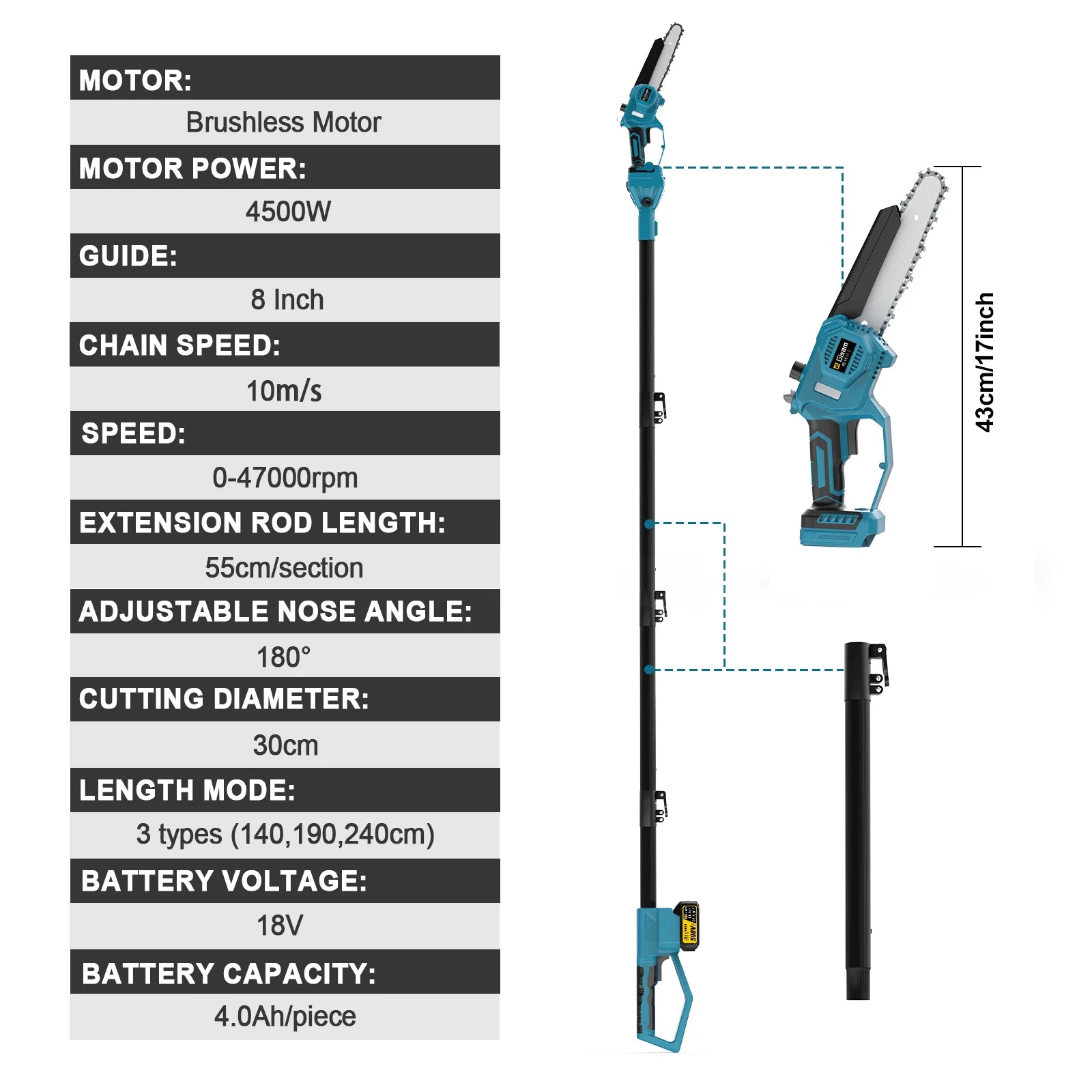 8 Inch Telescoping Pole Electric Chainsaw