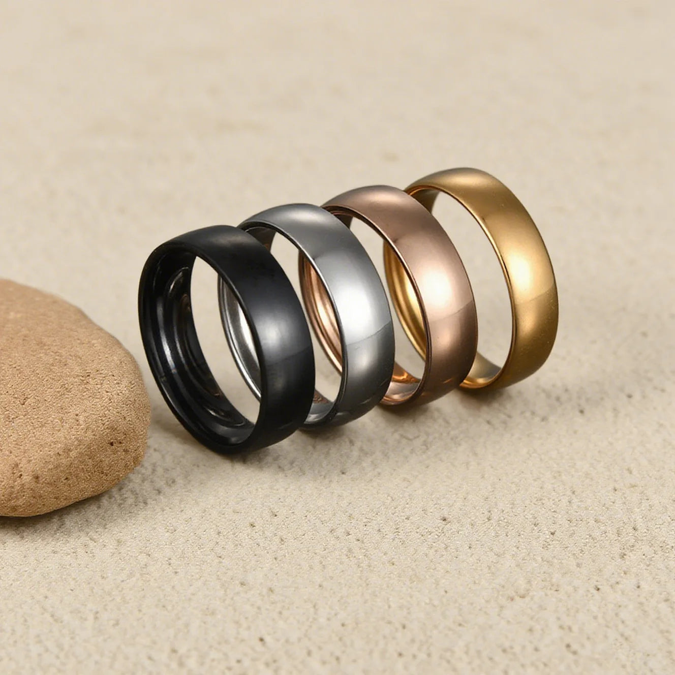 Kissmoon Trendy Stainless Steel High Quality Simple 6MM Men Glossy Ring for Women Couple Weeding Jewelry Banquet Party Gifts 