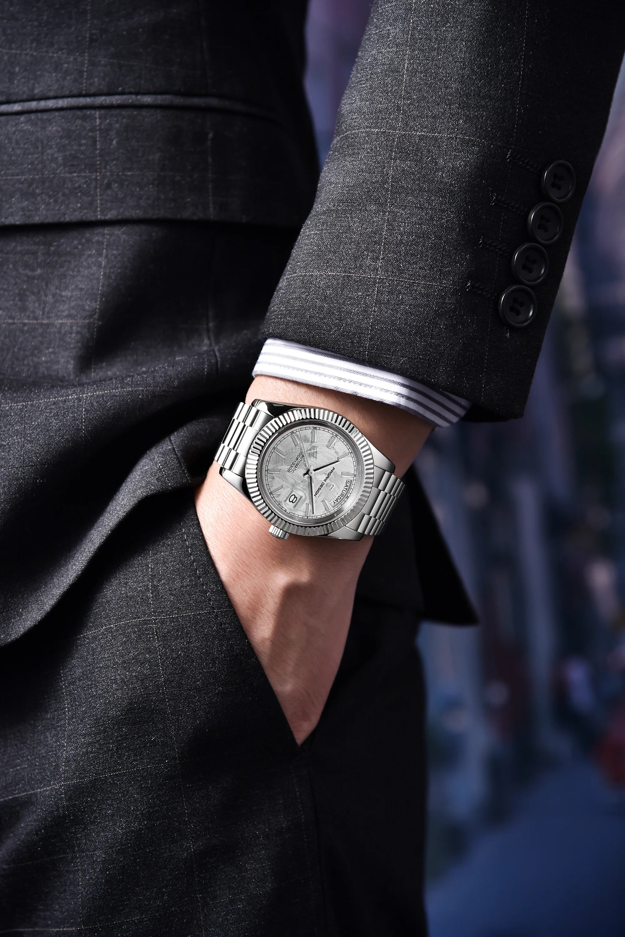 Orologio Meccanico Automatico Uomo Oro Rosa NH36A Zaffiro 10Bar