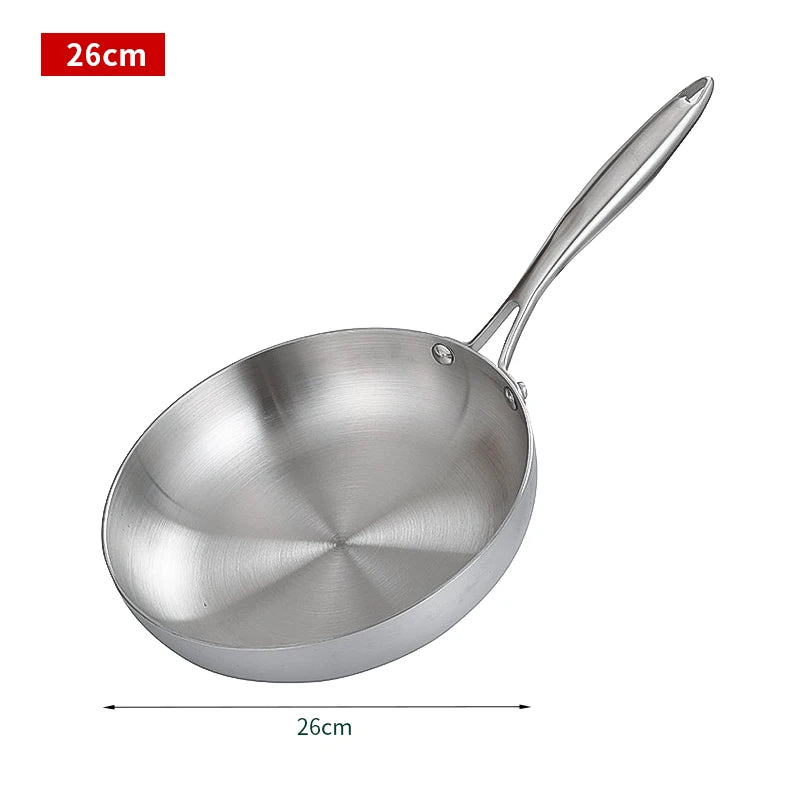 304 Stainless Steel Frying Pan, NonStick Pan Fried Steak Pot  Uncoated Kitchen Cookware For Gas Stove and Induction Cooker 