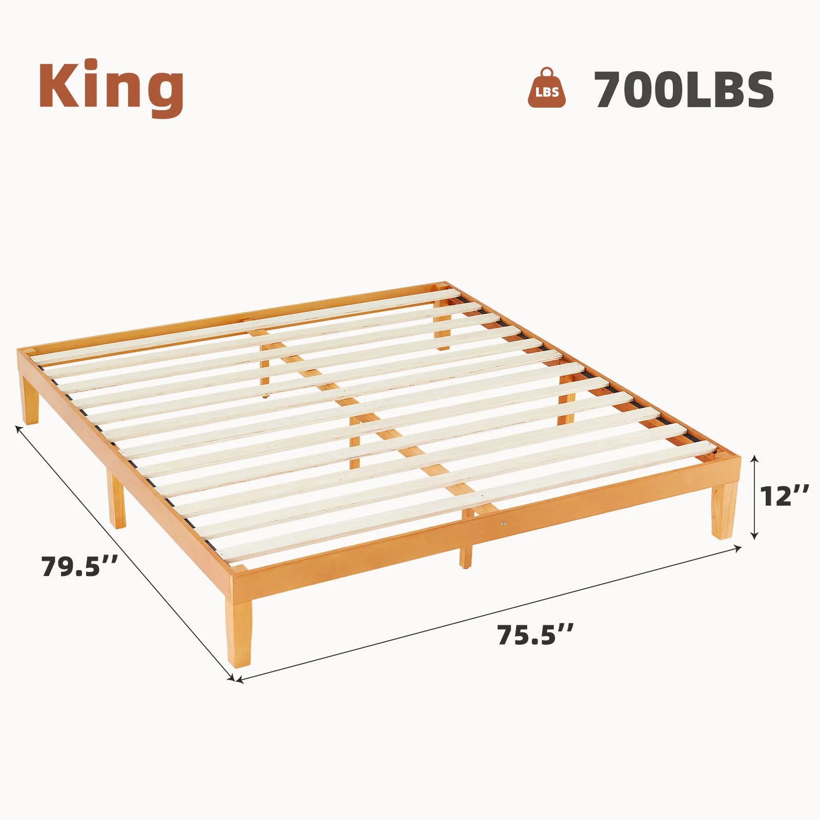 Solid Wood Bed Frame with Sturdy Slats, No Box Spring Needed