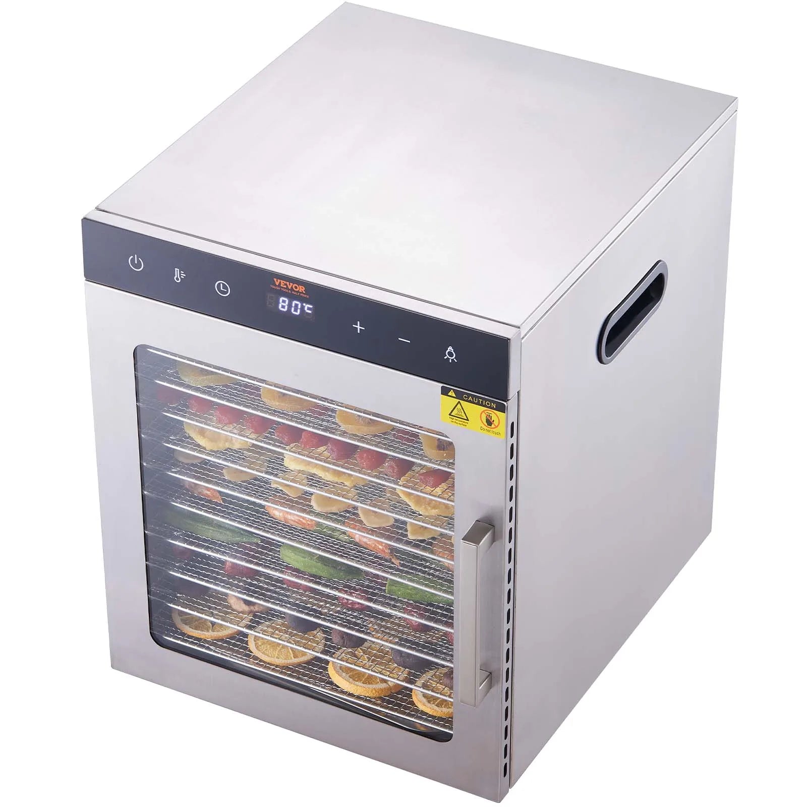 Deshidratador de Alimentos de 10 Bandejas de Acero Inoxidable con Temporizador y Control de Temperatura