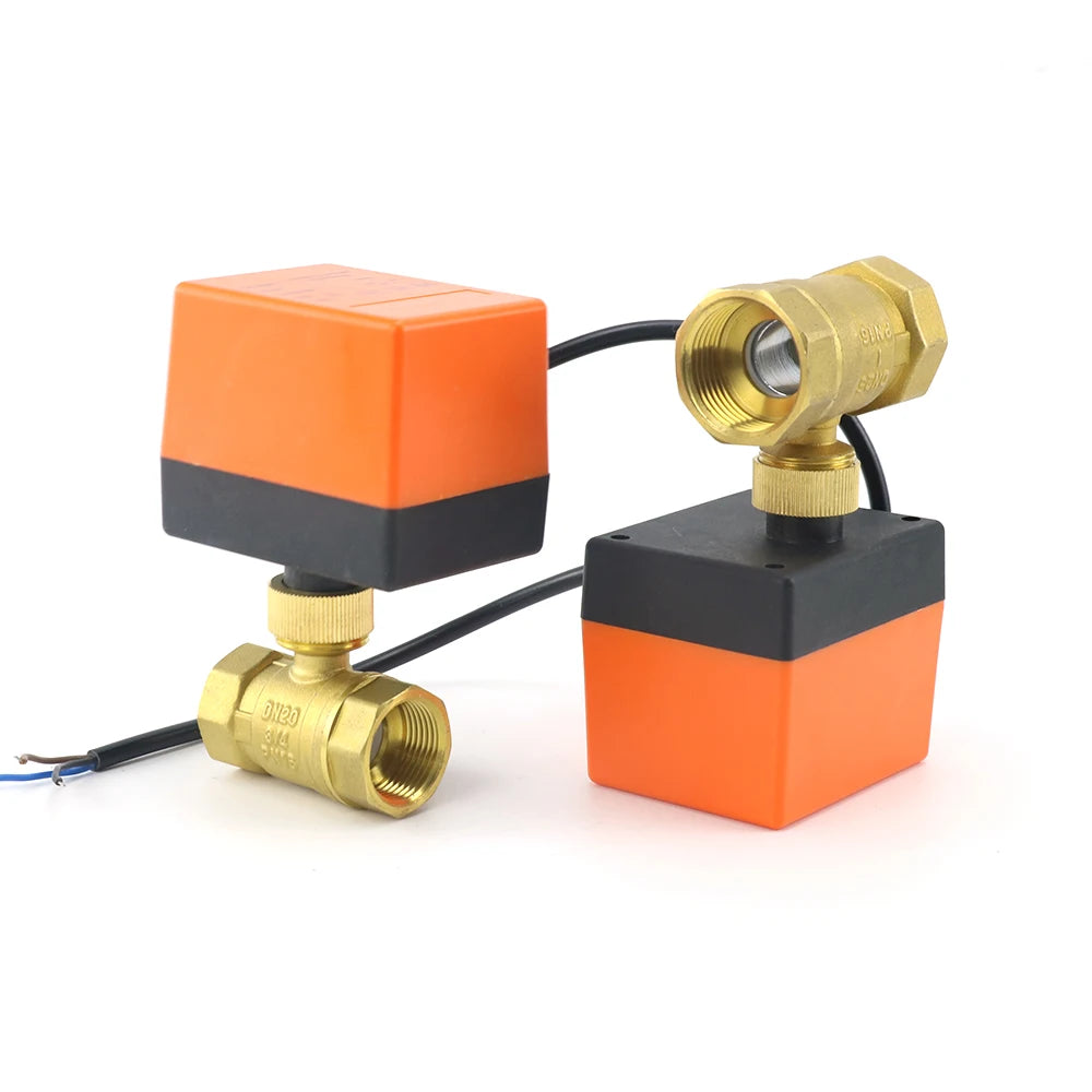 1/2" 3/4" 1" 2-veis motorisert kuleventil i messing DN15/DN20/DN25, elektrisk magnetventil med tre ledninger og to styringer, 220V AC 12V DC