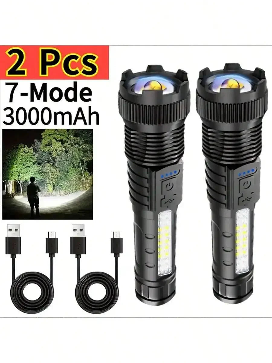 2 Piece Tactical Flashlight USB C Rechargeable 7 Modes