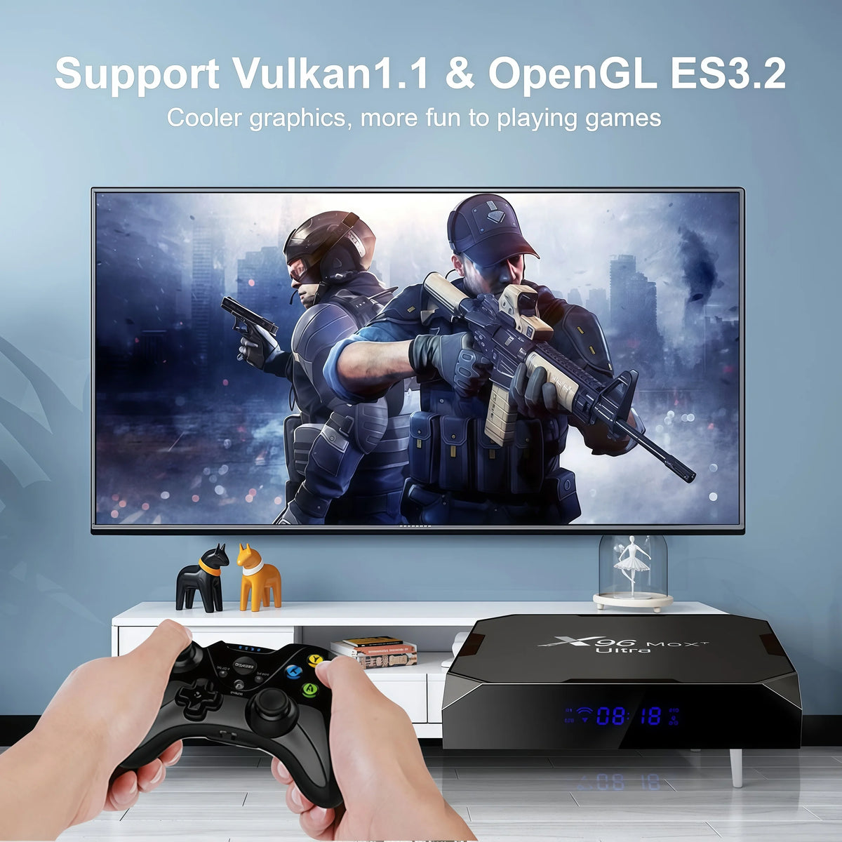 X96 Max+Ultra Android 11 TV Box Amlogic S905X4 4GB RAM 64GB ROM 8K Decoding AV1 Codec Dual WiFi 2.4G&5G BT4.0 USB3.0 HDR10+ Media Player Smart Set Top Box Decodificador