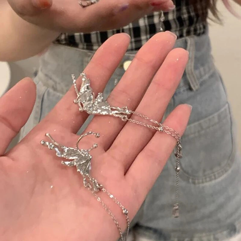 Y2K Irregular Liquid Earrings for Women Silver Color Hip-Hop Punk Fashion Geometric Earring Clip Girl 2024 Trendy Party Jewelry 