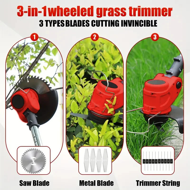 Cordless Lawn Trimmer with 2 Batteries & 3 Blade Types