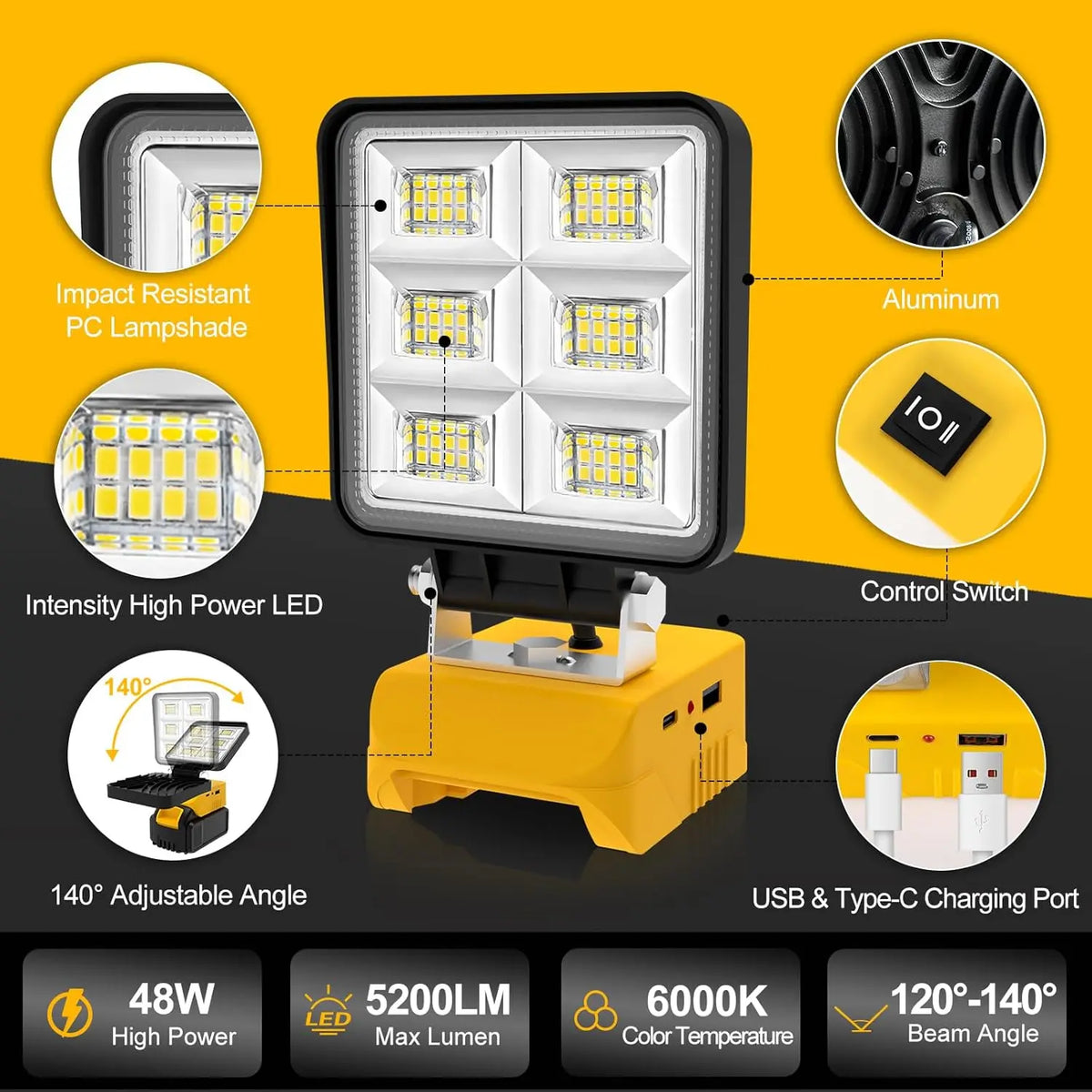 Luz de trabajo LED inalámbrica de 48 W - Batería no incluida