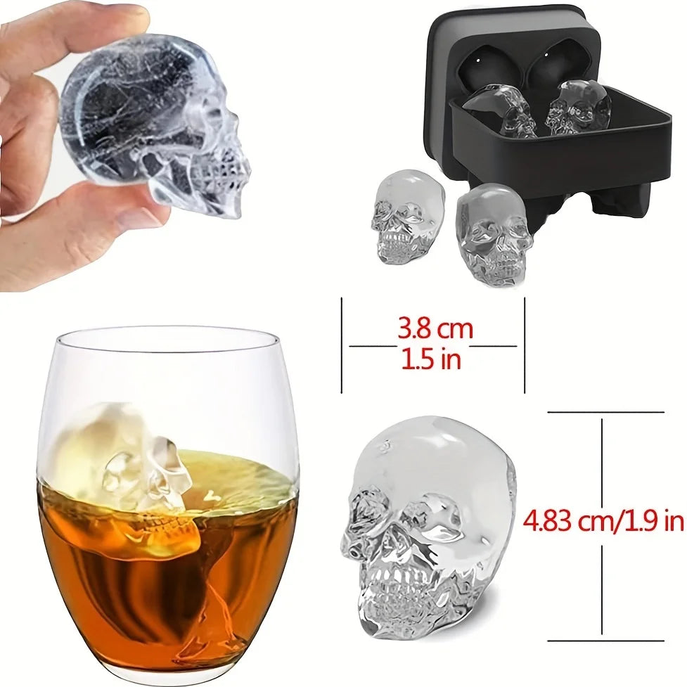 Skull Ice Ball Mold Silicone 3D Flexible Ice Cube Trays BPA Free Ice Trays For Freezer Horror Skull Head Cocktail Ice Ball Maker 