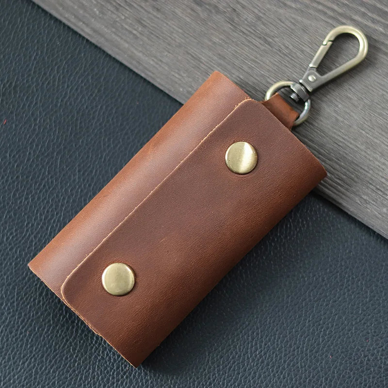Handmade Genuine Leather Key Holder - Men's Organizer Pouch with Card Slot, Housekeeper Key Case & Wallet (Gift Ready)