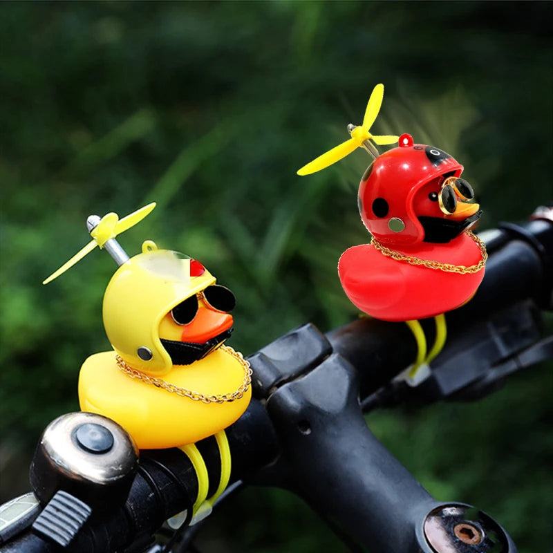 Car Duck With Helmet Broken Wind Pendant Small Yellow Duck Road Bike Motor Helmet Riding Cycling Accessories Without Lights 
