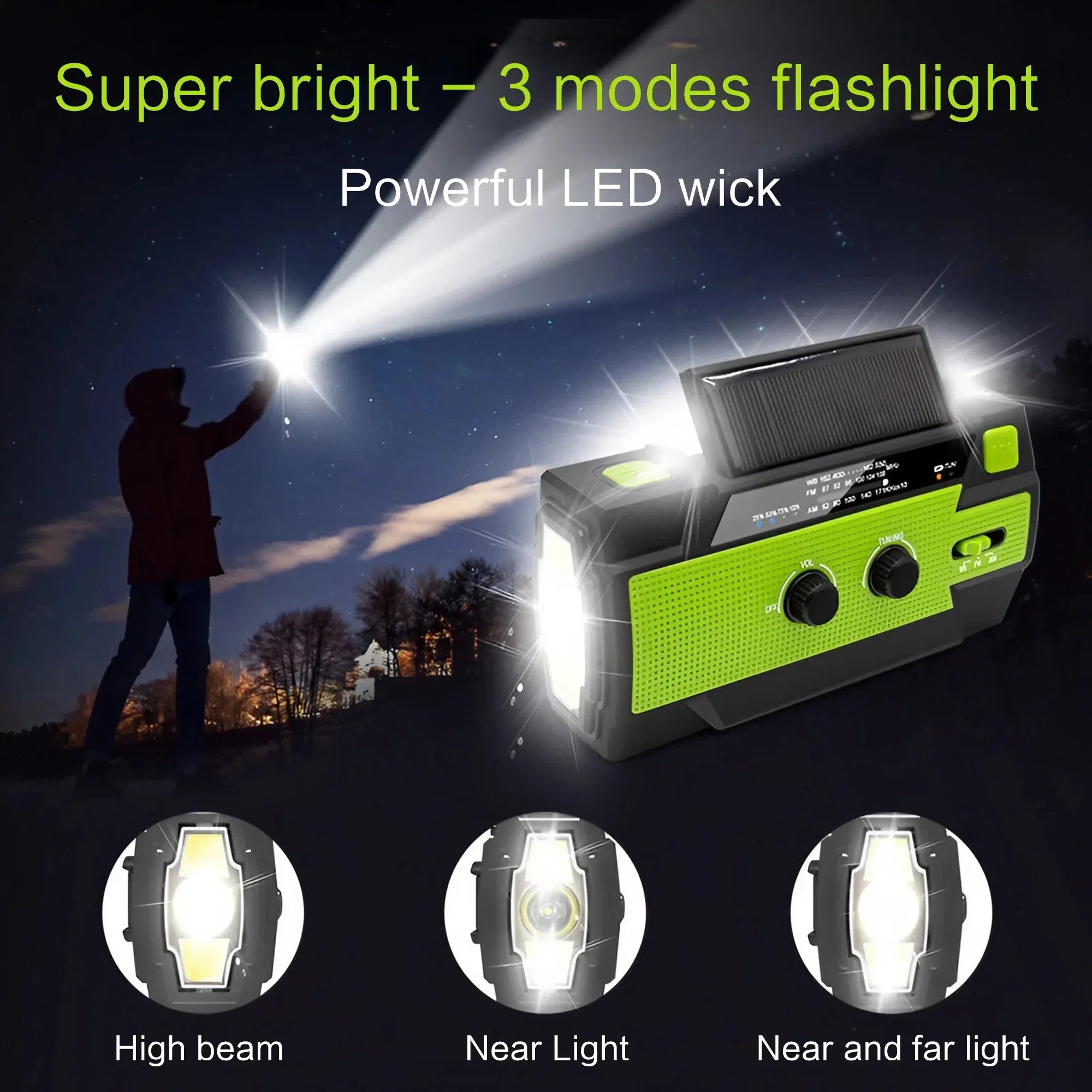 Weather Radio Emergency Multifunctional Radio FM AM WB Hand Crank Solar USB Charging 2000mAh Power Bank LED Flashlight Torch 